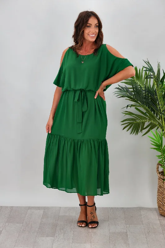 Gloss By Shine On Milan Cold Shoulder Dress Emerald