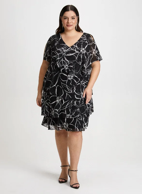 Tiered Floral Motif Dress