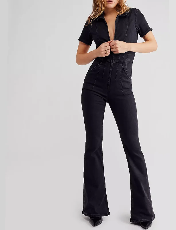 Jayde Flare Jumpsuit, Black Mamba